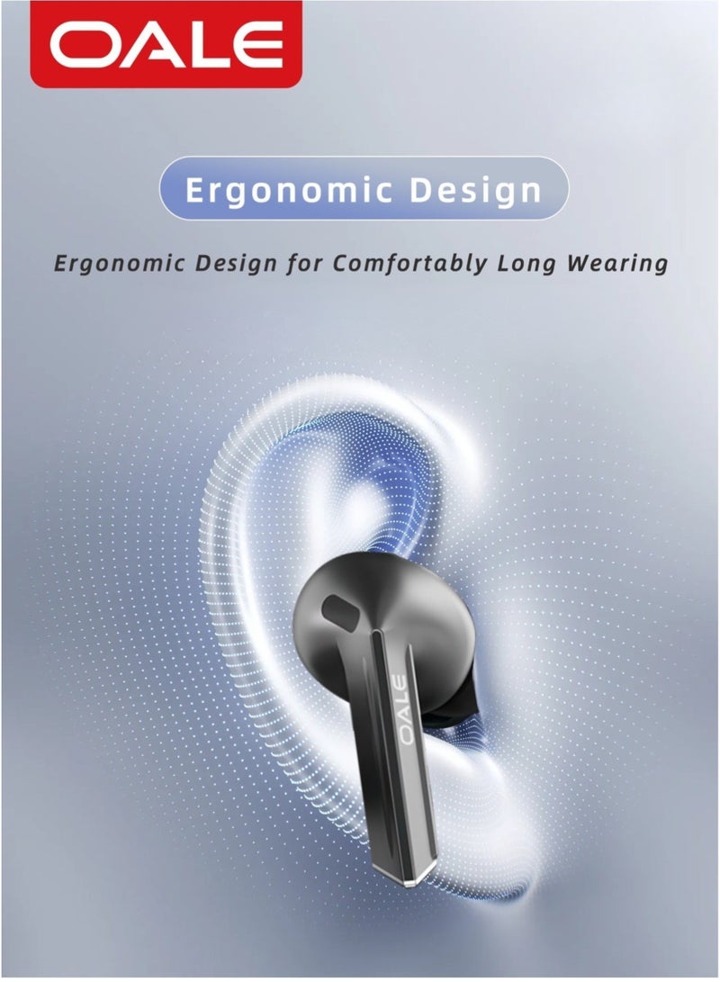 OALE Buds3 Pro True Wireless Earbuds, Bluetooth 5.4, ENC Noise Cancellation, Clear Calls, Siri Support, Touch Control, Up to 30H Playback | Black - Image 5